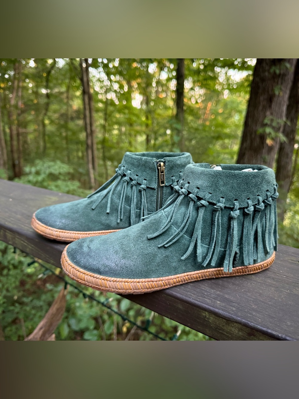 UGG Juliette Green Suede Fringe Ankle Boots Women’s 6.5